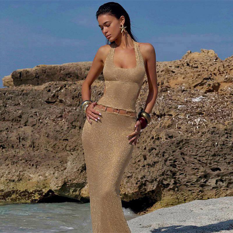 Golden Tide Halter Cut-Out Dress - Image 7