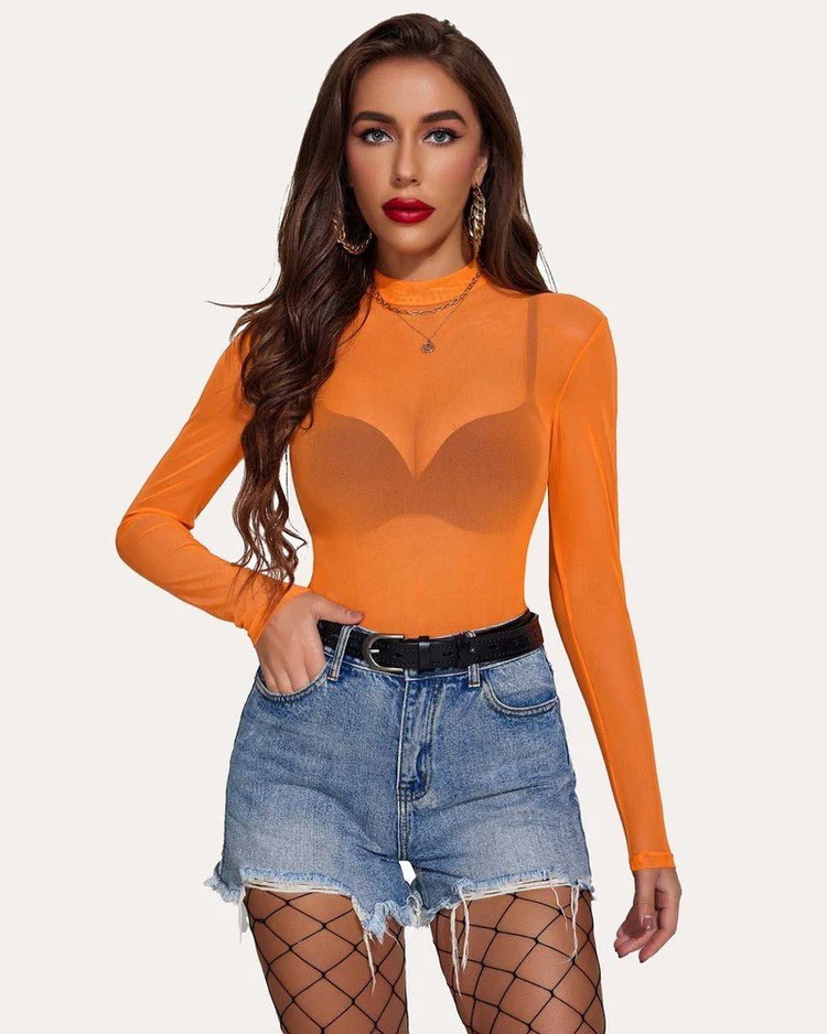 Leopard Sheer Long Sleeve Mock Neck Mesh Crop Top - Image 5