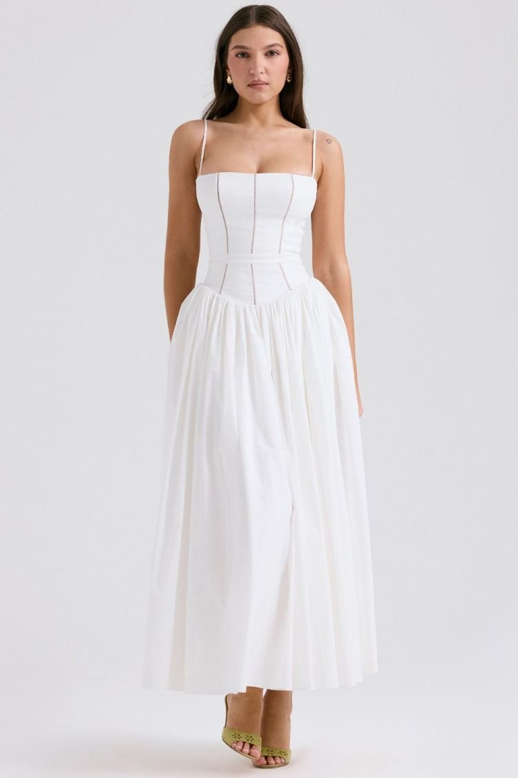 Margaret White Cotton Midi Sundress - Image 5