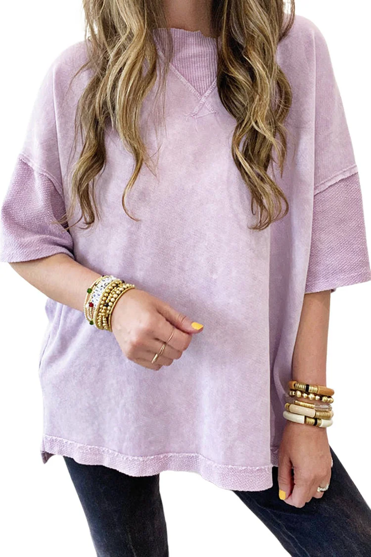 Orchid Petal Mineral Wash Exposed Seam Drop Shoulder Oversized Tee - Image 6