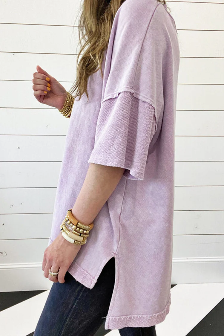 Orchid Petal Mineral Wash Exposed Seam Drop Shoulder Oversized Tee - Image 8