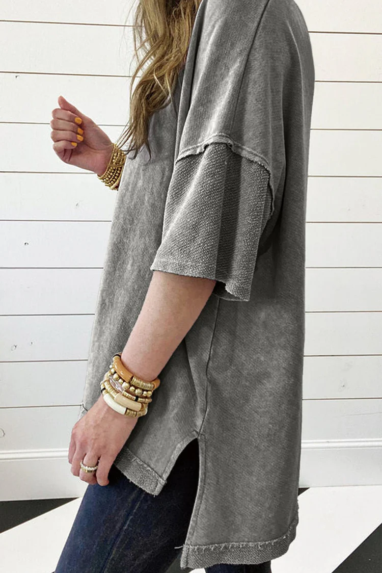 Orchid Petal Mineral Wash Exposed Seam Drop Shoulder Oversized Tee - Image 4