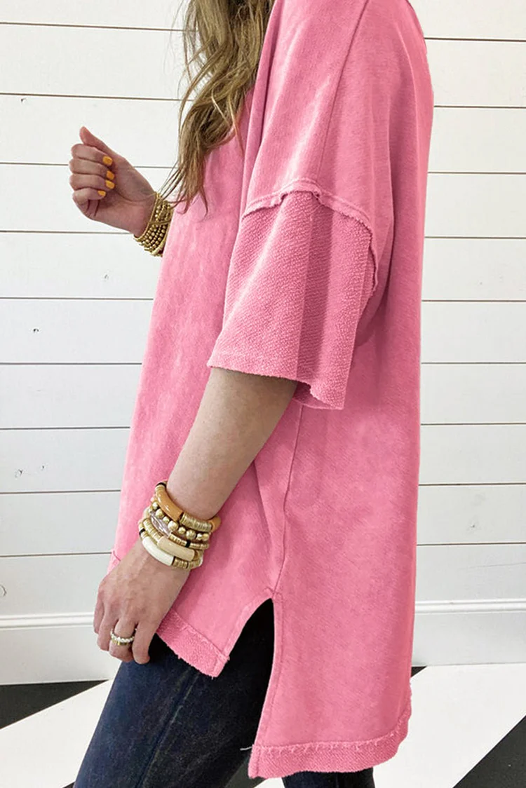 Orchid Petal Mineral Wash Exposed Seam Drop Shoulder Oversized Tee - Image 12