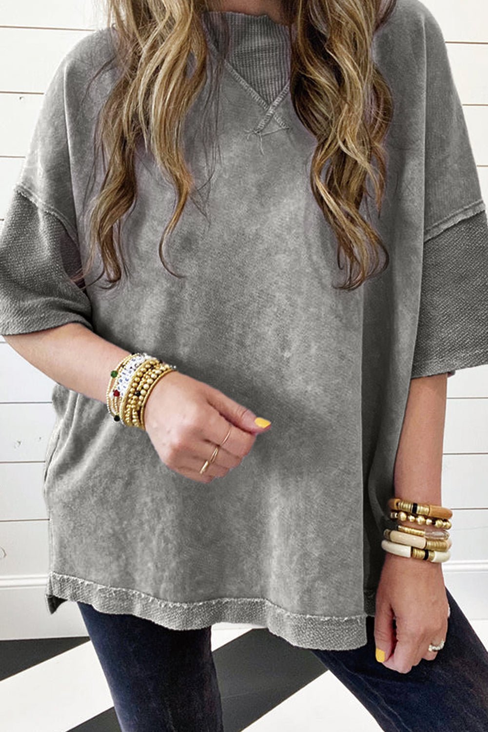 Orchid Petal Mineral Wash Exposed Seam Drop Shoulder Oversized Tee - Image 5