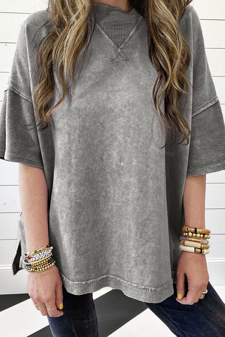 Orchid Petal Mineral Wash Exposed Seam Drop Shoulder Oversized Tee - Image 3