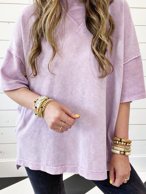 Orchid Petal Mineral Wash Exposed Seam Drop Shoulder Oversized Tee