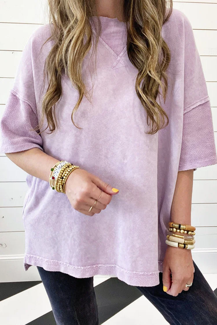 Orchid Petal Mineral Wash Exposed Seam Drop Shoulder Oversized Tee - Image 9