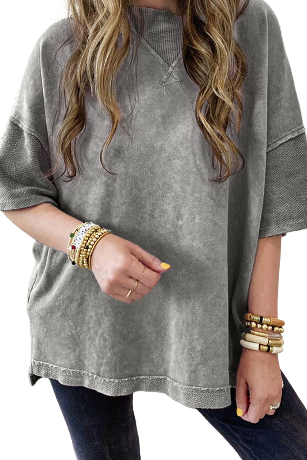 Orchid Petal Mineral Wash Exposed Seam Drop Shoulder Oversized Tee - Image 2