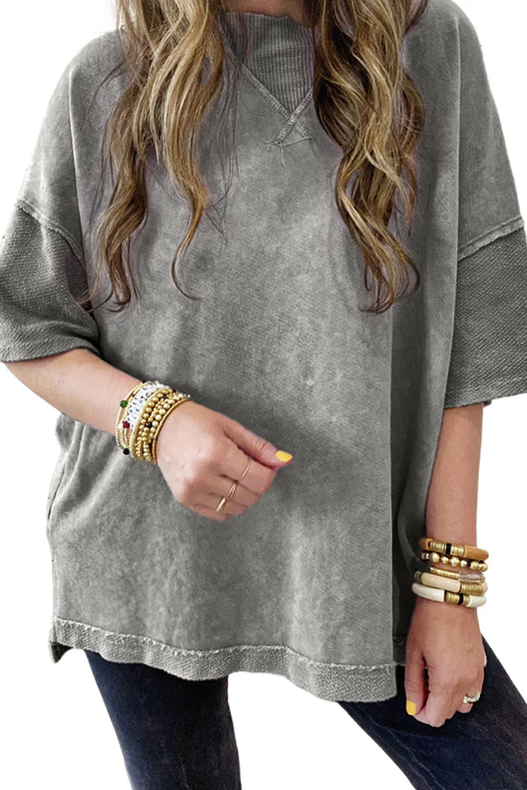 Orchid Petal Mineral Wash Exposed Seam Drop Shoulder Oversized Tee - Image 2