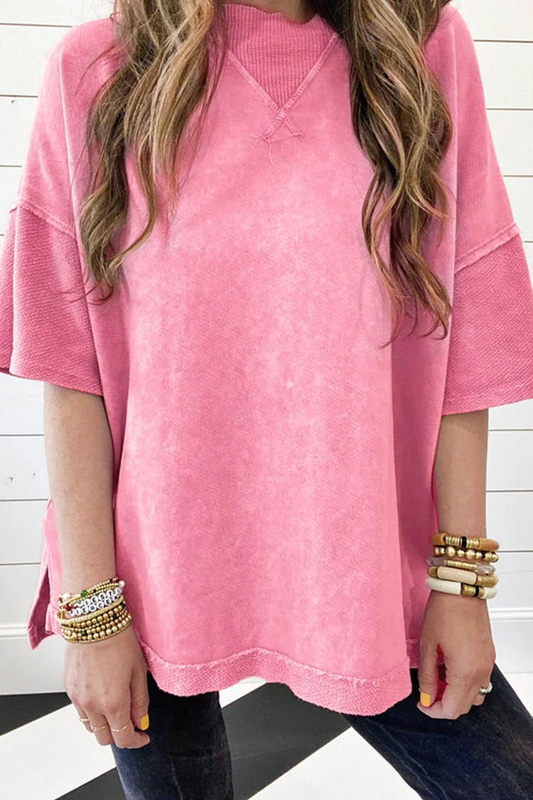 Orchid Petal Mineral Wash Exposed Seam Drop Shoulder Oversized Tee - Image 11
