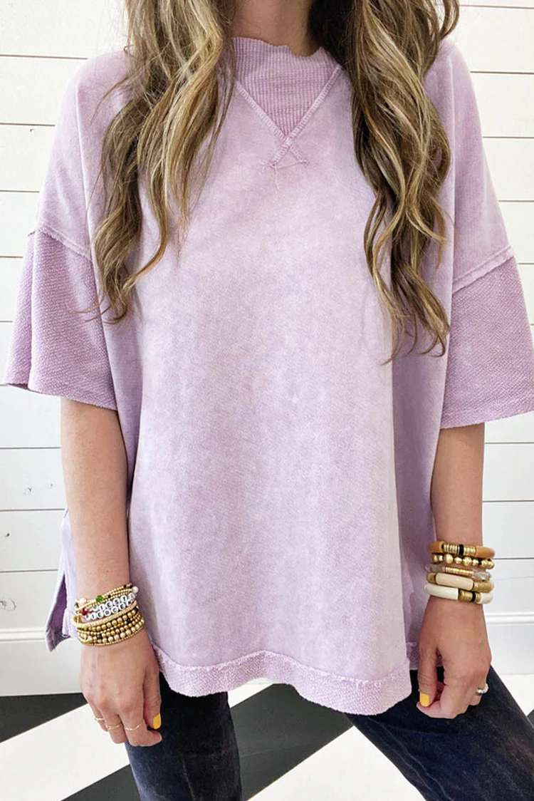 Orchid Petal Mineral Wash Exposed Seam Drop Shoulder Oversized Tee - Image 7