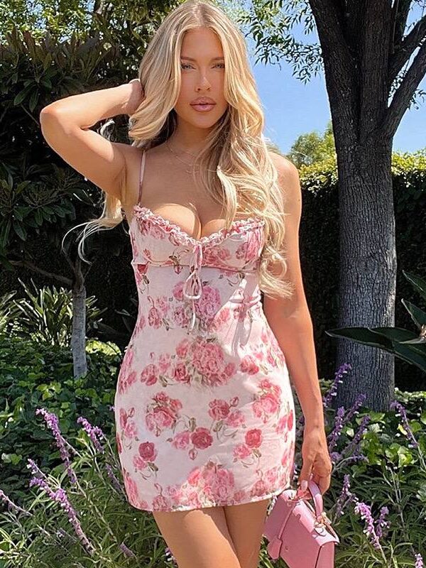 Pink Bloom Tie-Strap Bodycon Dress