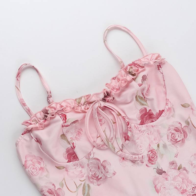 Pink Bloom Tie-Strap Bodycon Dress - Image 3