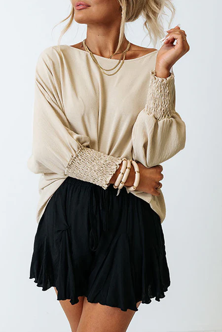 White Plain & Casual Shirred Cuffs Half Sleeve Top - Image 3