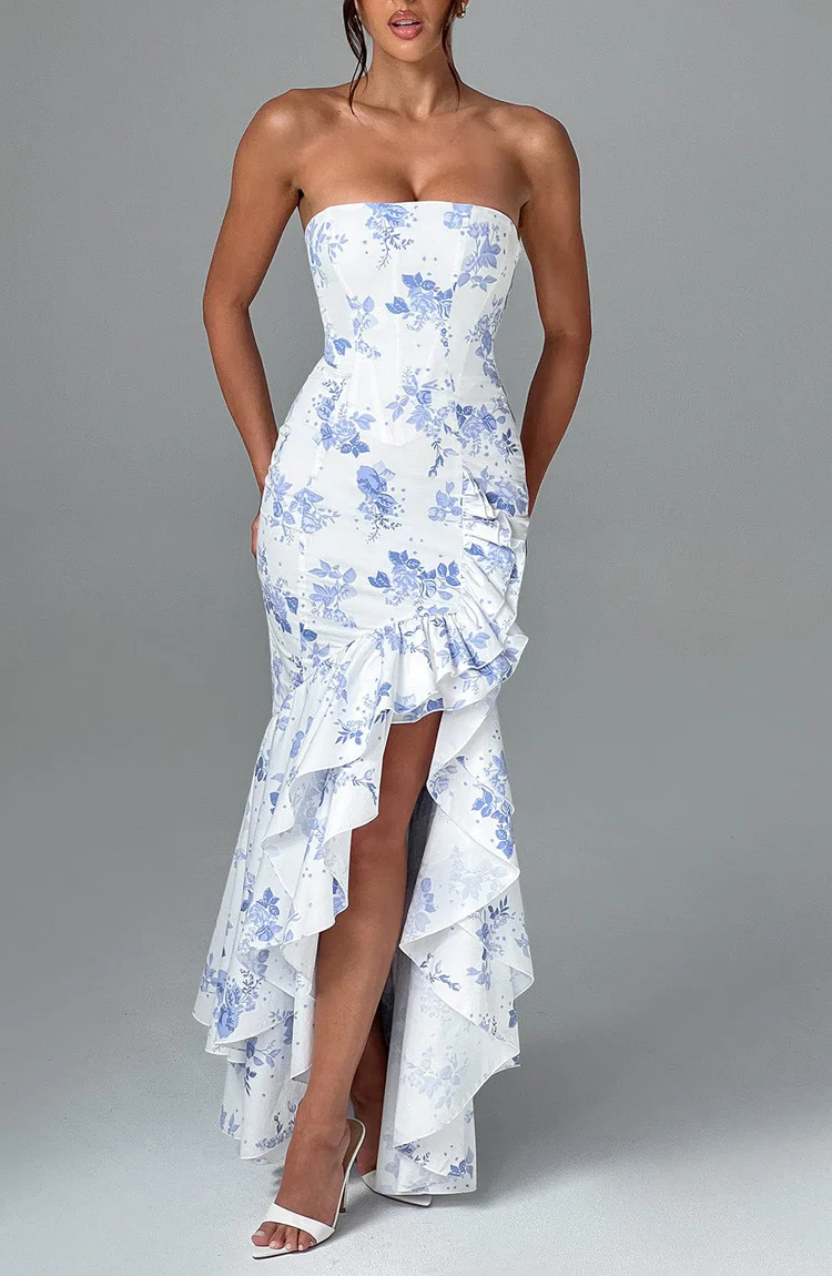 Angelina Maxi Dress - Blue Floral Print - Image 6