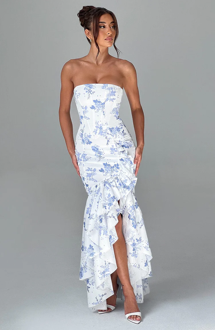 Angelina Maxi Dress - Blue Floral Print - Image 3