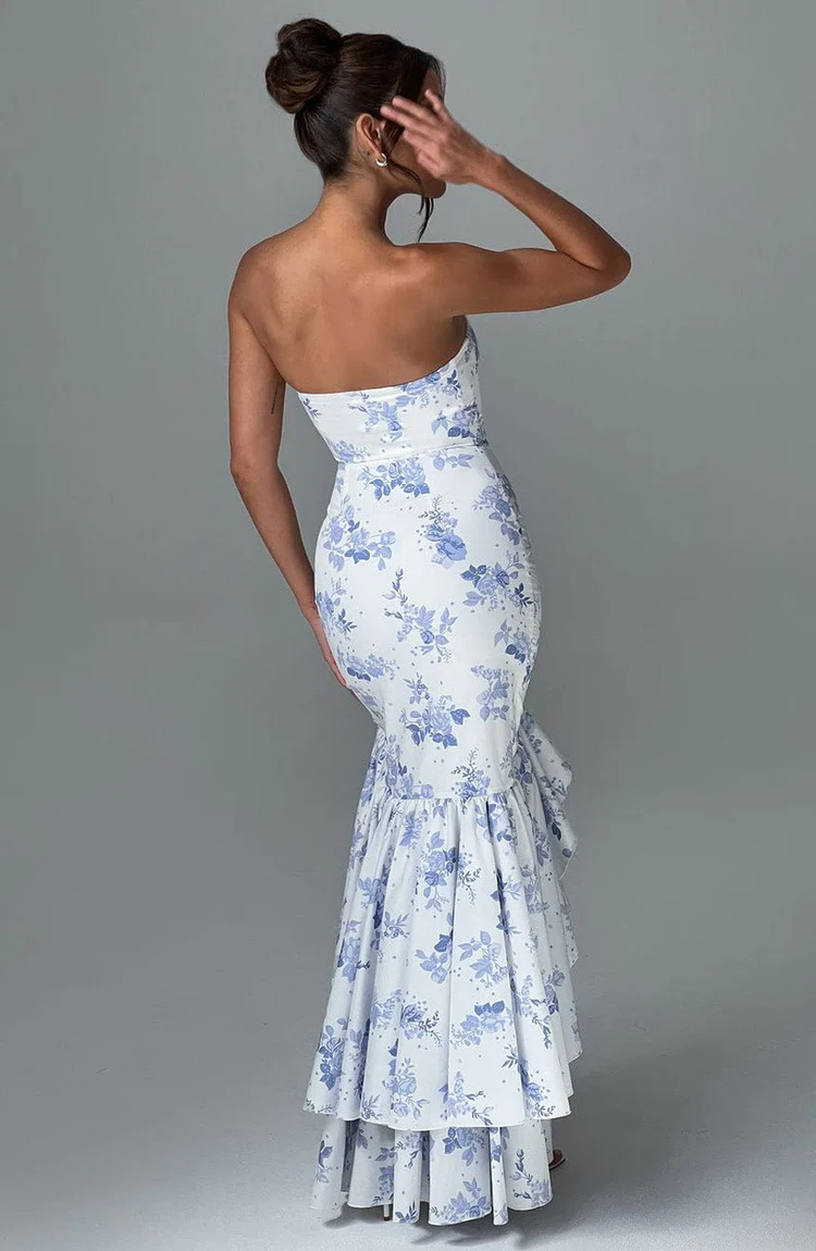 Angelina Maxi Dress - Blue Floral Print - Image 4