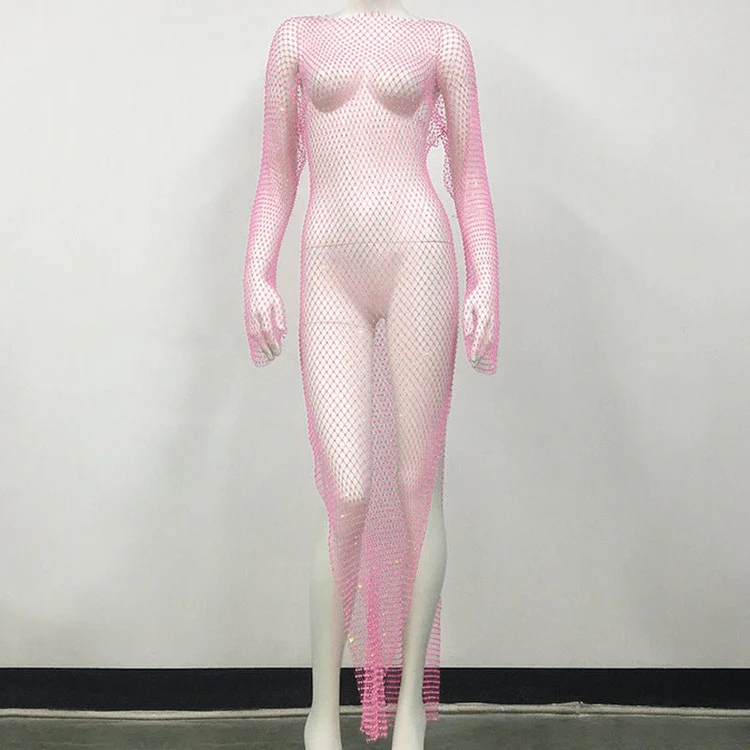 Anika Midi Dress - Mesh Long Sleeve in Pink - Image 2