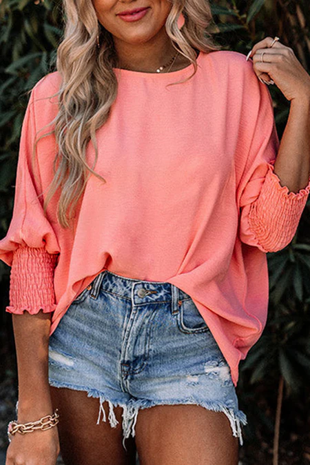 White Plain & Casual Shirred Cuffs Half Sleeve Top - Image 11