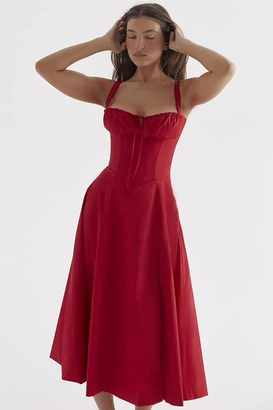 Delilah Midi Dress - Red - Image 4