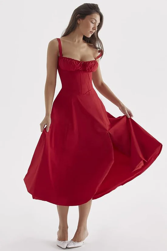 Delilah Midi Dress - Red - Image 3