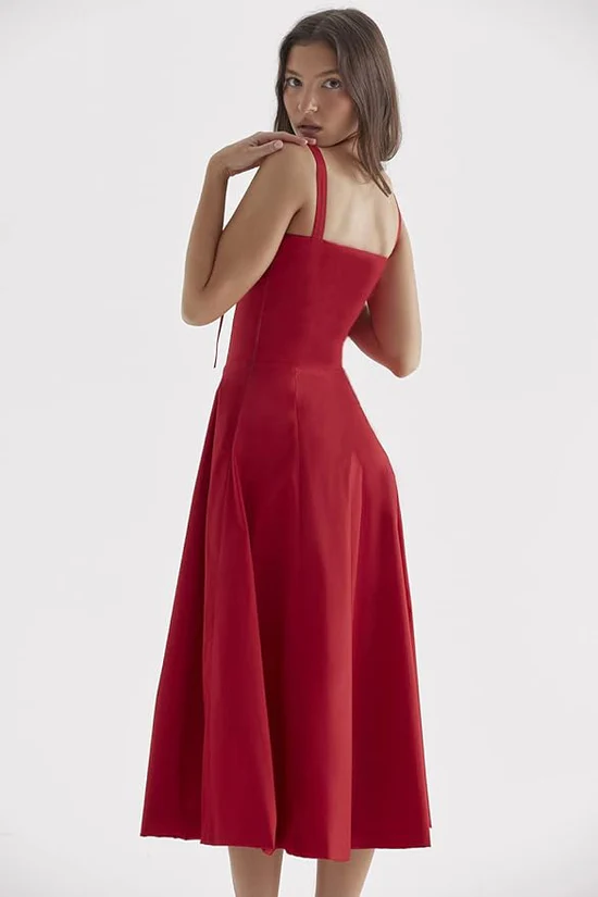 Delilah Midi Dress - Red - Image 5