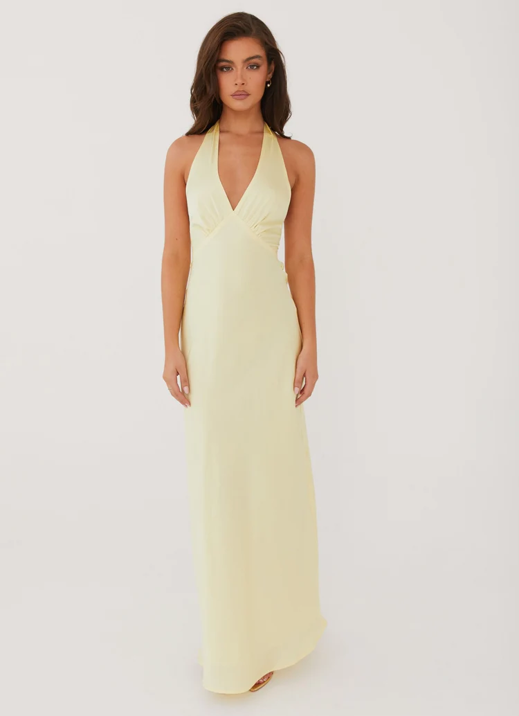 Heavy Hearted Satin Maxi Dress - Lemon - Image 6