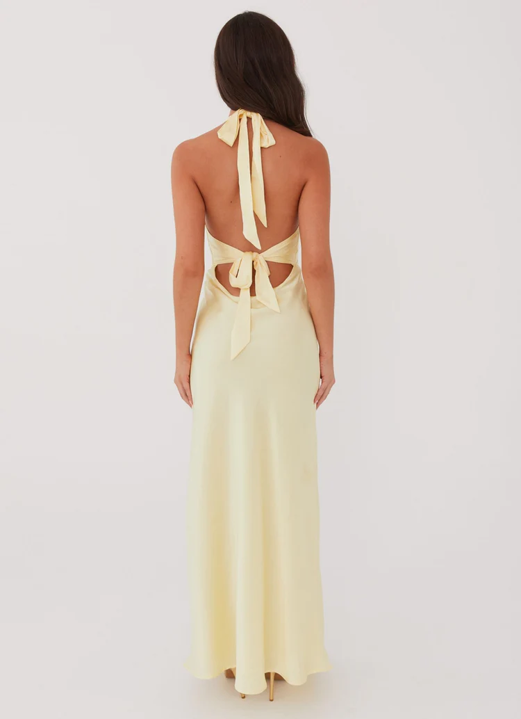 Heavy Hearted Satin Maxi Dress - Lemon - Image 2