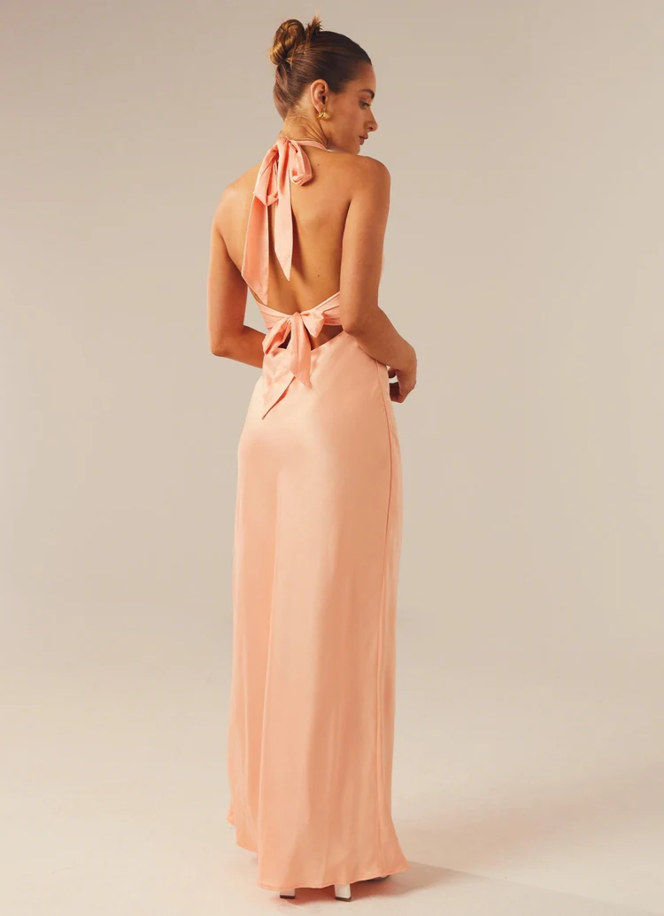 Heavy Hearted Satin Maxi Dress - Peach - Image 5