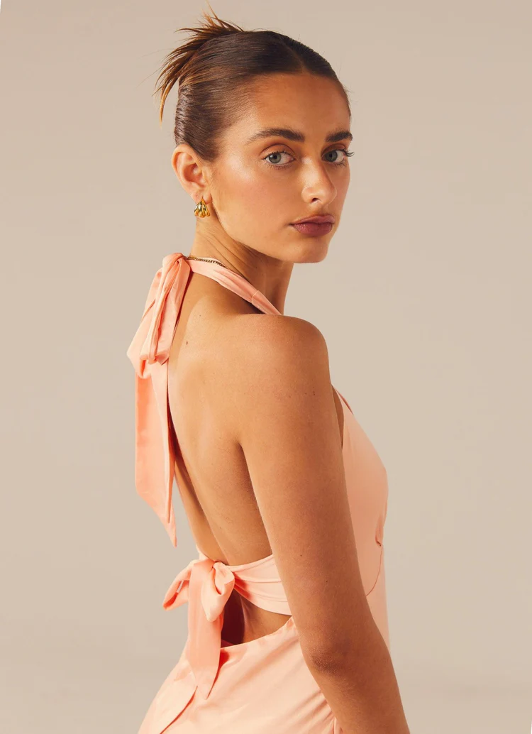 Heavy Hearted Satin Maxi Dress - Peach - Image 3