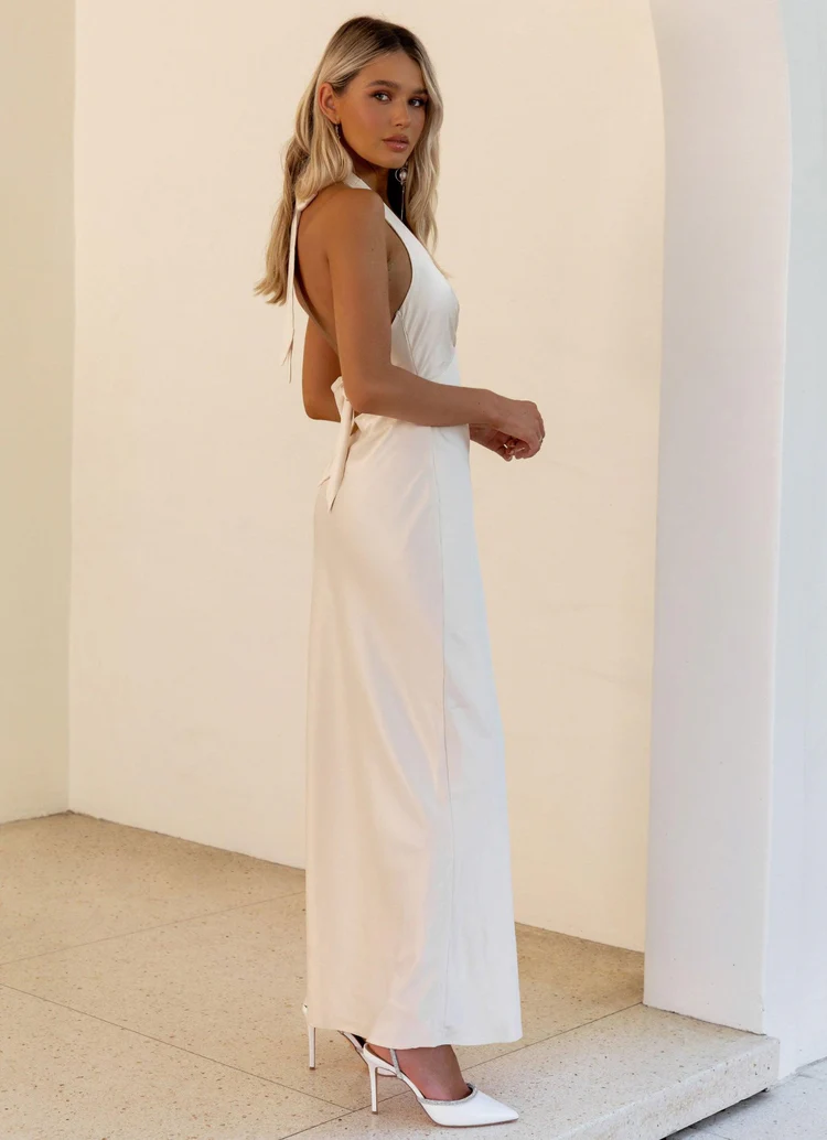 Heavy Hearted Satin Maxi Dress - Pearl - Image 3