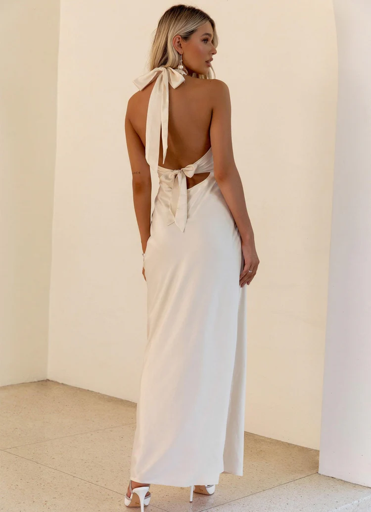 Heavy Hearted Satin Maxi Dress - Pearl - Image 2