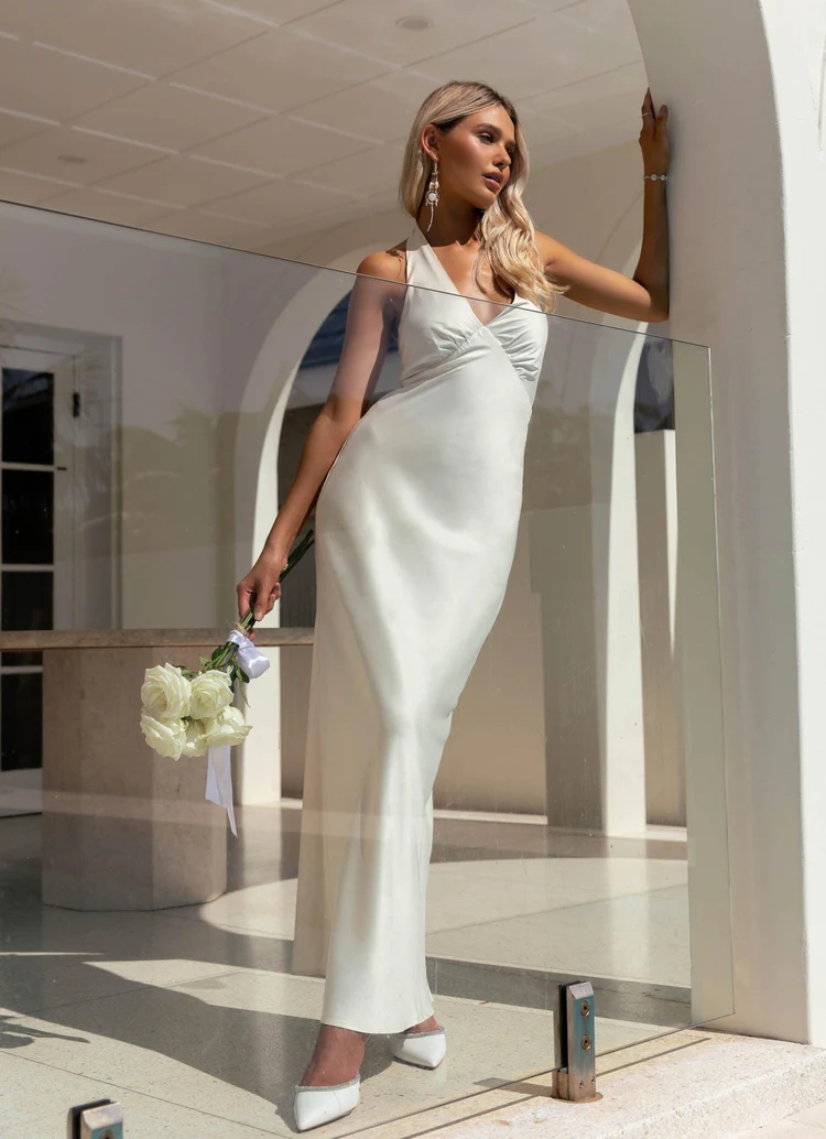 Heavy Hearted Satin Maxi Dress - Pearl - Image 6