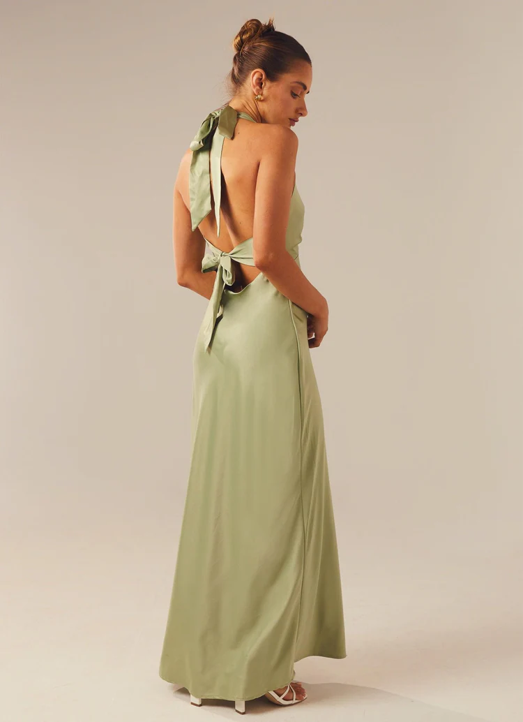 Heavy Hearted Satin Maxi Dress - Sage - Image 3