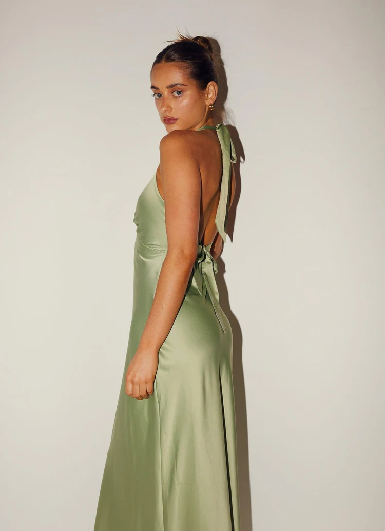 Heavy Hearted Satin Maxi Dress - Sage - Image 6