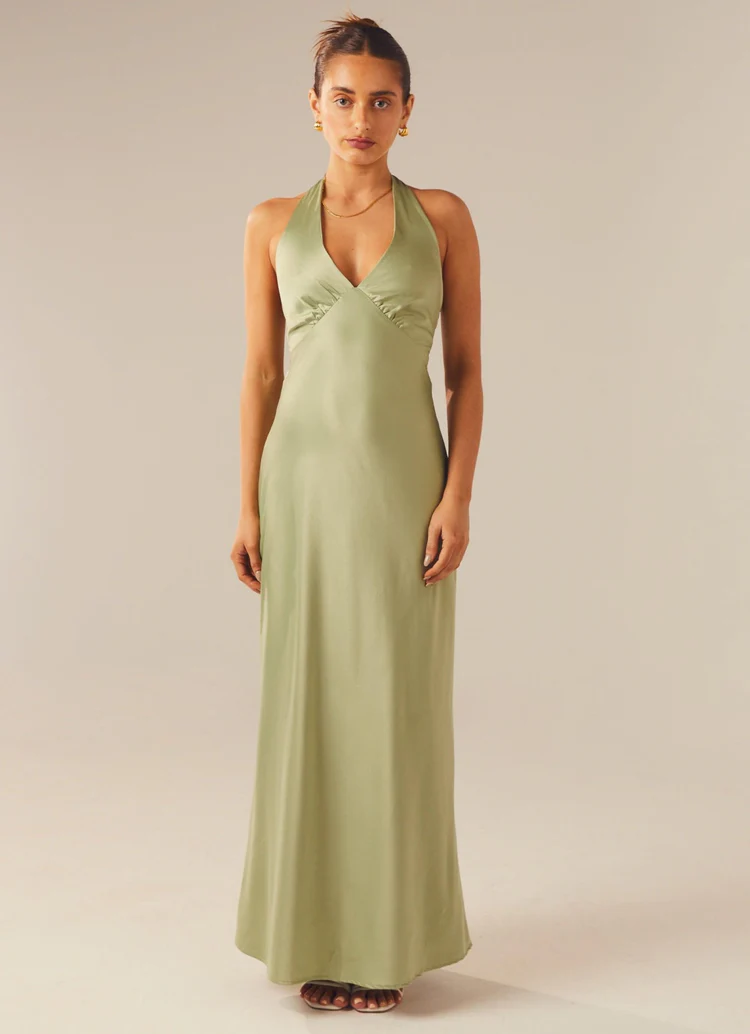 Heavy Hearted Satin Maxi Dress - Sage - Image 4