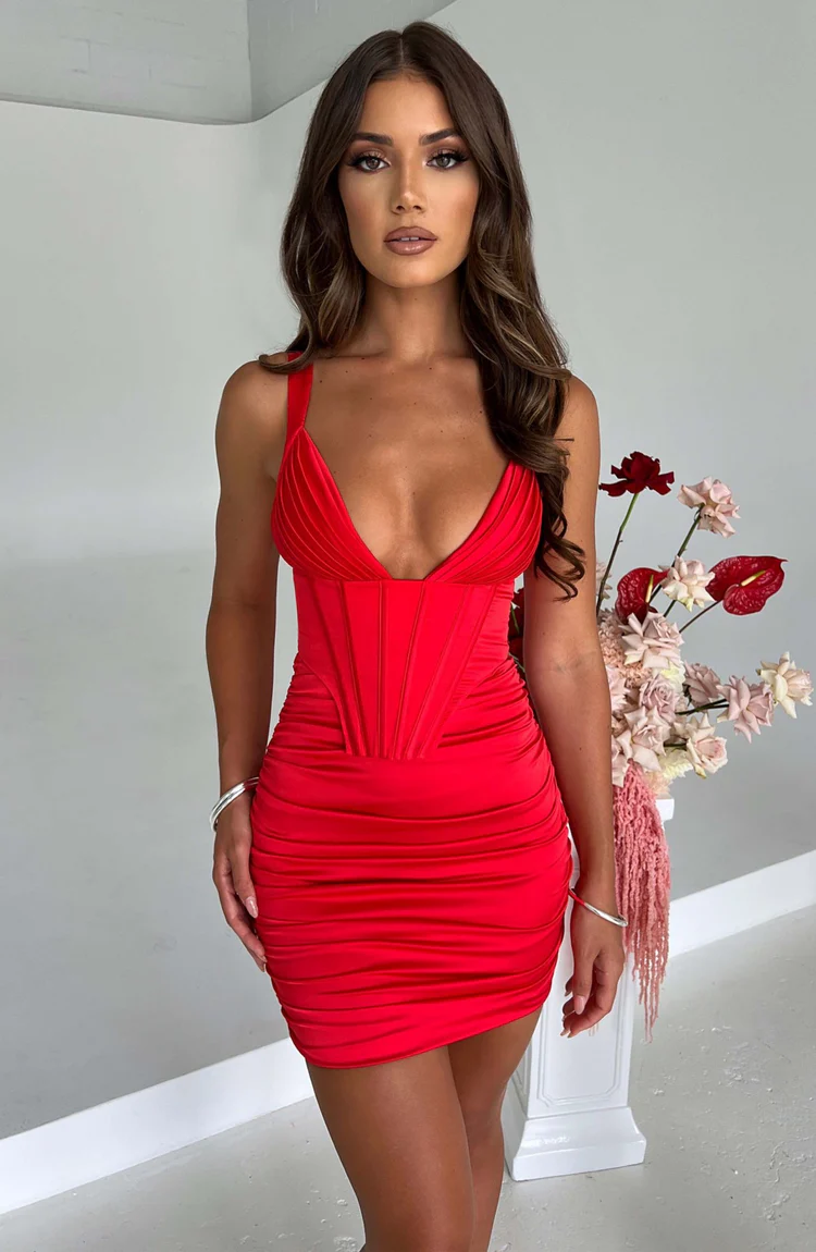 Izabella Mini Dress - Red - Image 5