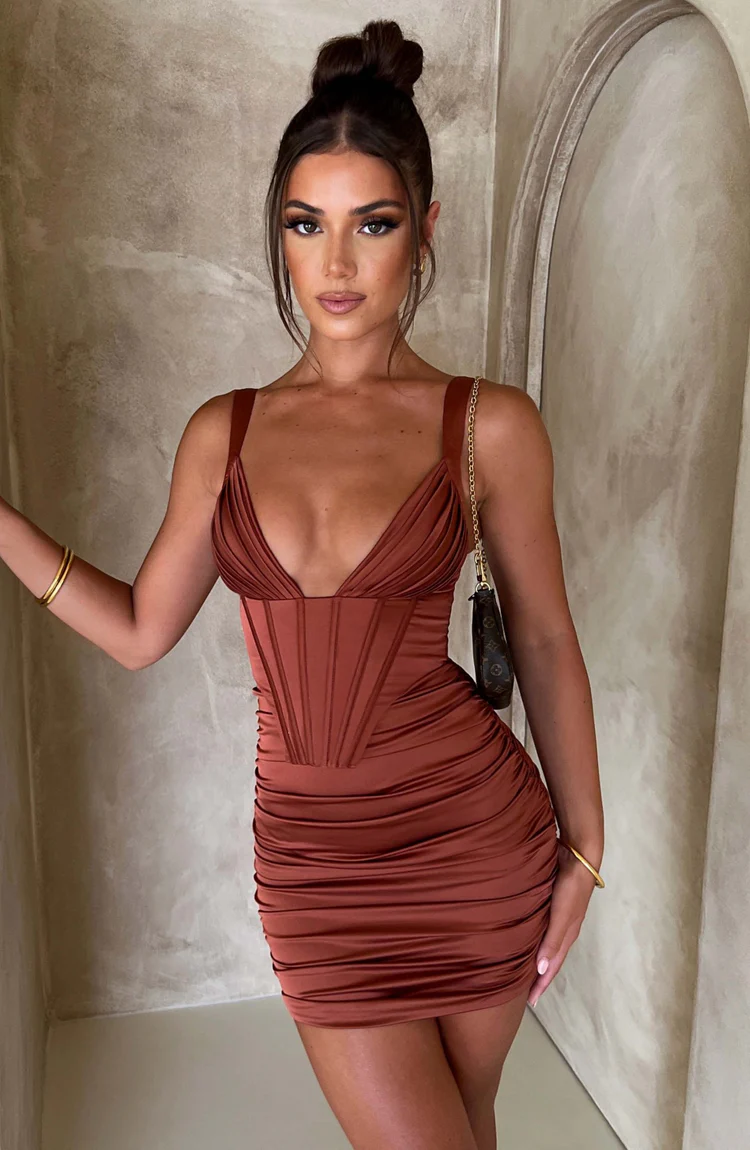 Izabella Mini Dress - Rust - Image 7