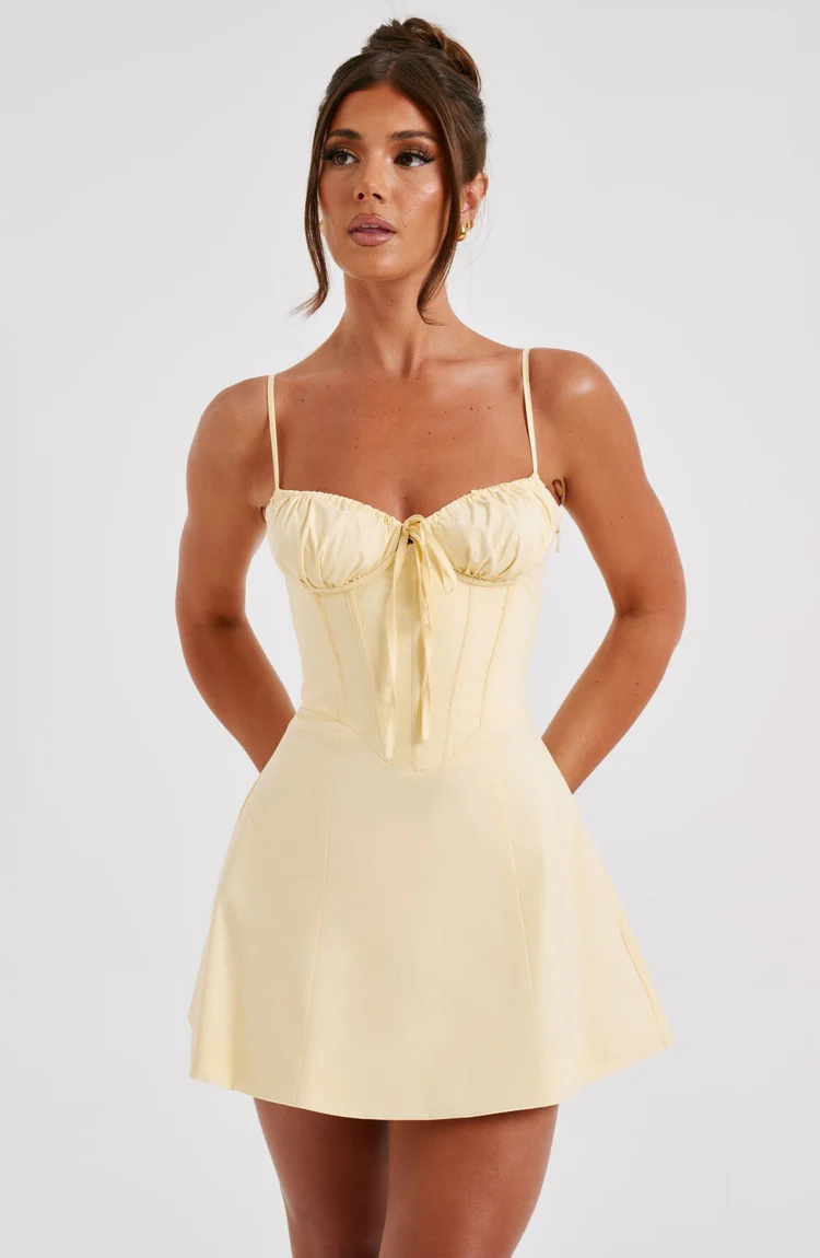 Lacey Mini Dress - Lemon - Image 2