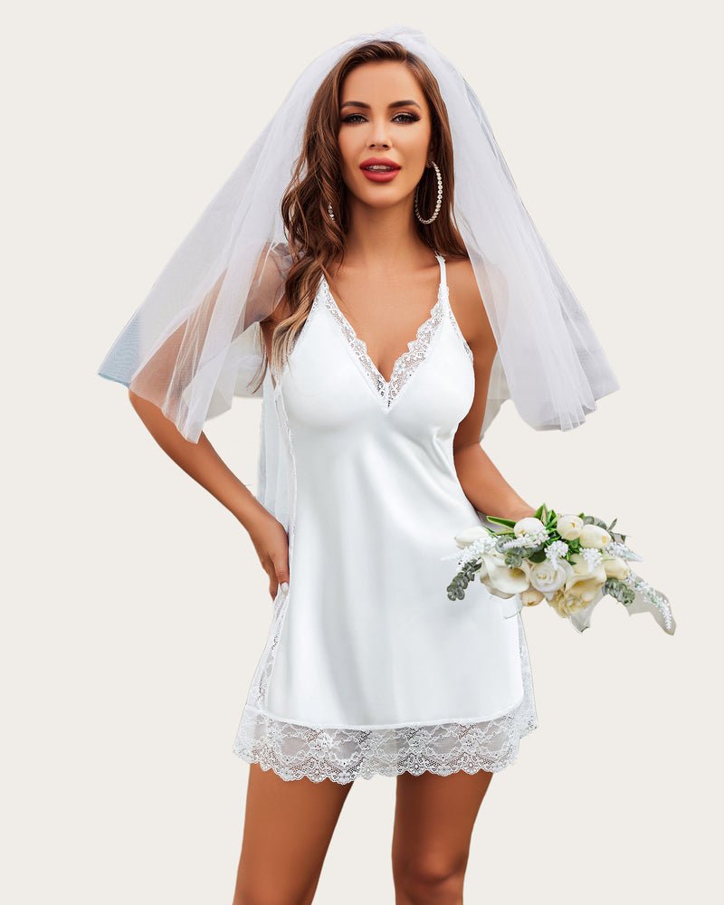 Plus Size Lingerie Satin Lace Nightgown - Image 6