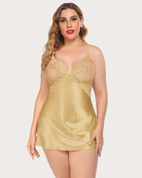 Plus Size V Neck Lace Satin Sleepwear - Image 13