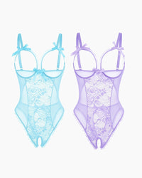 Red Heart Print Lace One Piece Mini Bodysuit - Image 13