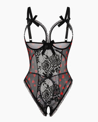 Red Heart Print Lace One Piece Mini Bodysuit - Image 12