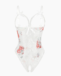 Red Heart Print Lace One Piece Mini Bodysuit - Image 6