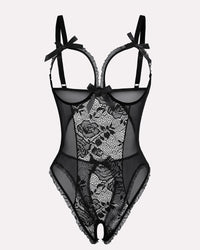 Red Heart Print Lace One Piece Mini Bodysuit - Image 2