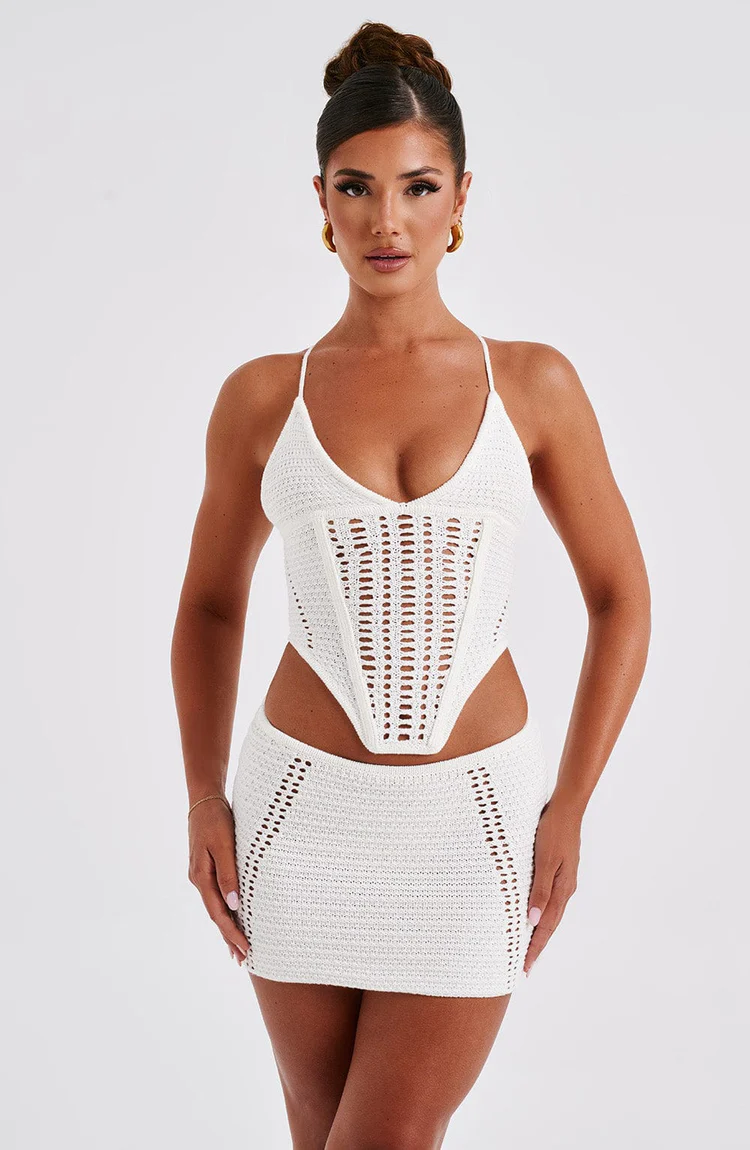 Sunlit Sands Mini Skirt-White - Image 2