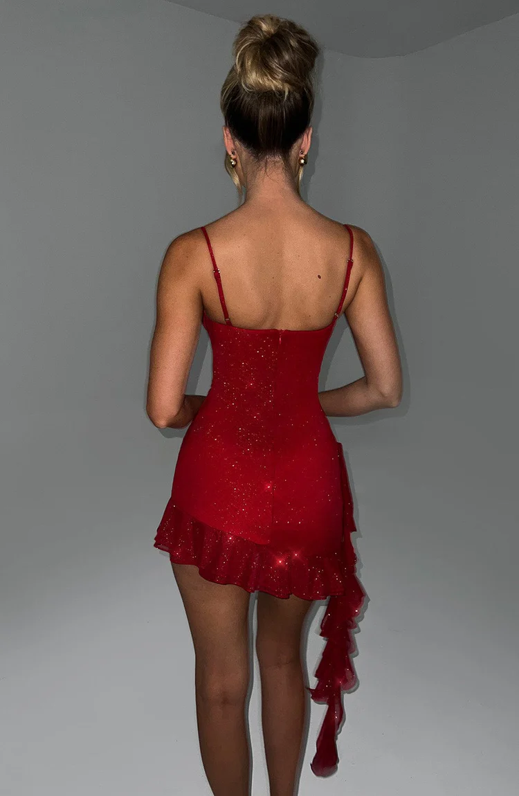 Sunshine Serenade Mini Dress- Red Sparkle - Image 4