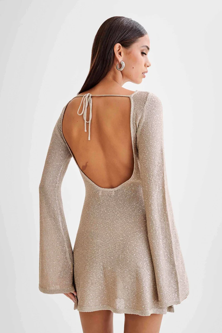 Taupe Twilight Sequin Mini Dress - Image 4